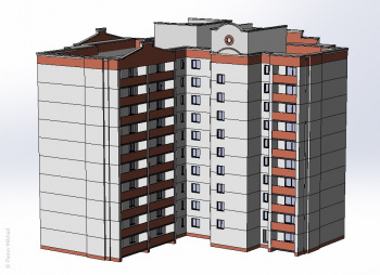 Модель десятиэтажки в SolidWorks